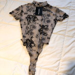 oriental snake print bodysuit
